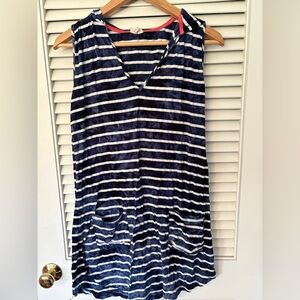 Dakini Navy and White Striped Tank with Coral Trim